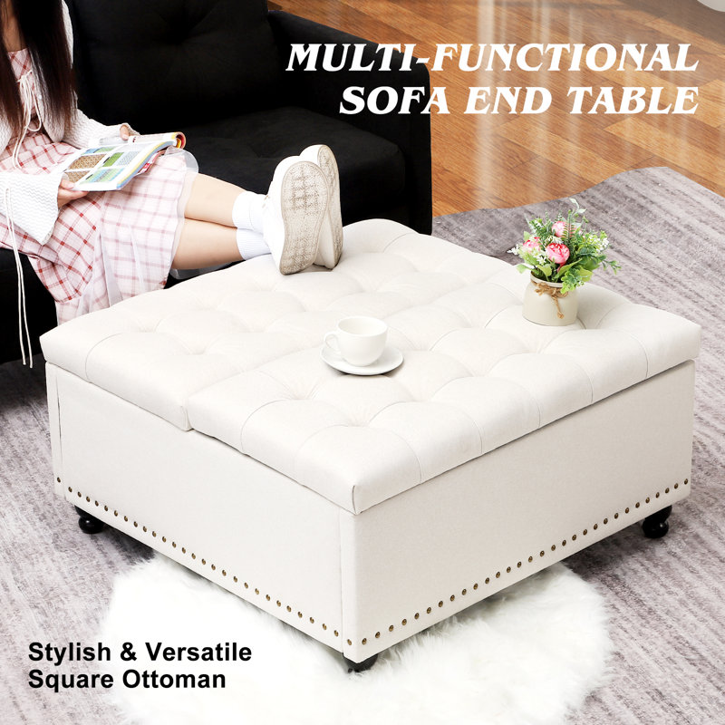 Alcott Hill® Cymon 35.5” Upholstered Square Large Storage Alcott Hill® Cymon 35.5” Upholstered Square Large Storage